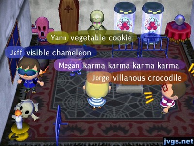 Yann: Vegetable cookie. Jeff: Visible chameleon. Jorge: Villanous crocodile.