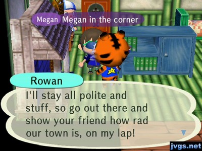 Megan, trapped in a corner: Megan in the corner.