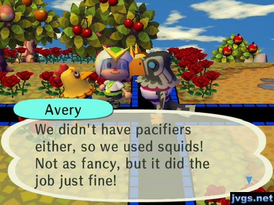 Avery: We didn't have pacifiers either, so we used squids! Not as fancy, but it did the job just fine!