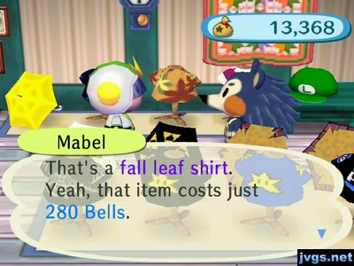 Mabel: That's a fall leaf shirt. Yeah, that item costs just 280 bells.