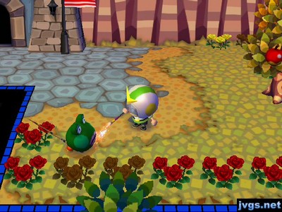 Burning Jambette with a Roman candle while she's struggling in a pitfall.