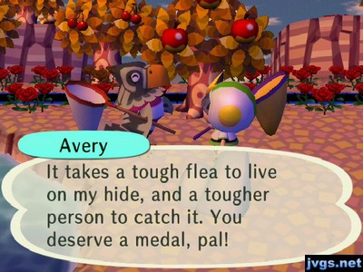 Avery: It takes a tough flea to live on my hide, and a tougher person to catch it. You deserve a medal, pal!