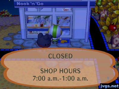 Sign on Nook 'n' Go door: CLOSED. SHOP HOURS 7:00 a.m.-1:00 a.m.