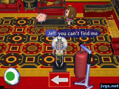 Jeff, standing behind a skeleton: You can't find me.