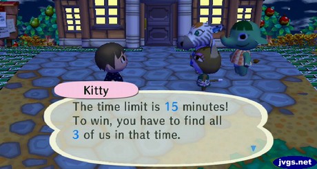 Kitty: The time limit is 15 minutes! To win, you have to find all 3 of us in that time.