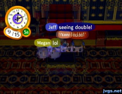 Standing in between a blurry double Megan and a blurry double Yann.