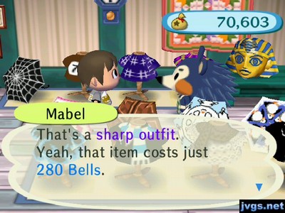 Mabel: That's a sharp outfit. Yeah, that item costs just 280 bells.