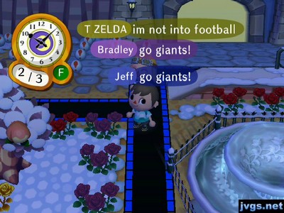 T Zelda: I'm not into football. Bradley: Go Giants! Jeff: Go Giants!