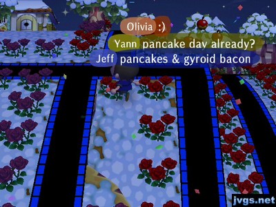 Yann: Pancake day already? Jeff: Pancakes & gyroid bacon.
