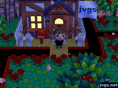 Cherry blossom petals fall from the sky near my house in Animal Crossing: City Folk (ACCF) on Wii.