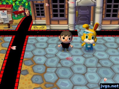 Zipper T. Bunny standing near town hall in Animal Crossing: City Folk (ACCF) for Wii.