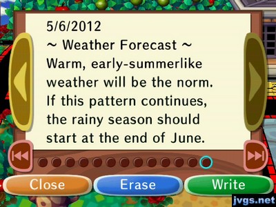 ~Weather Forecast~ Warm, early-summerlike weather will be the norm. If this pattern continues, the rainy season should start at the end of June.