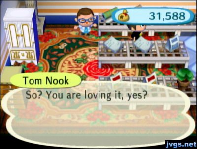 Tom Nook, displaying the fancy carpet: So? You are loving it, yes?