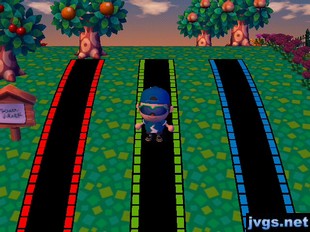 Samples of red, green, and blue lined black paths for my town.