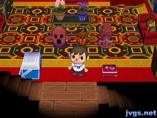 A fire hydrant fits in nicely near two red gyroids.