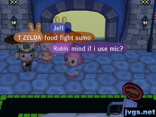 Jeff, T Zelda, and Robin hold balloons, as Bushido just holds an umbrella.