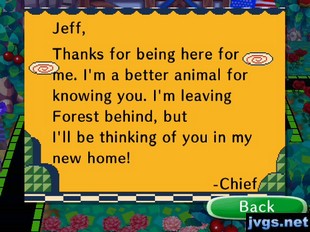 Jeff, Thanks for being here for me. I'm a better animal for knowing you. I'm leaving Forest behind, but I'll be thinking of you in my new home!