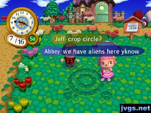 Jeff: Crop circle? Abbey: We have aliens here yknow.