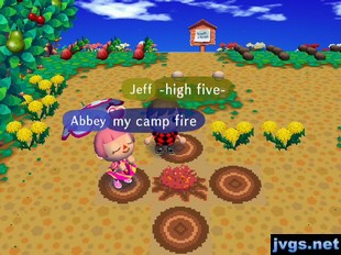 Abbey shows me her campfire in Animal Crossing: City Folk.