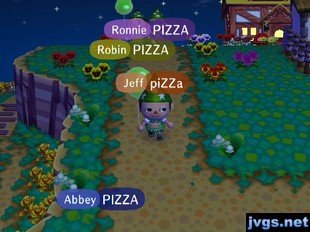 Abbey: PIZZA. Jeff: piZZa. Robin: PIZZA. Ronnie: PIZZA.