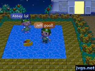 Jeff and Abbey in an outdoor pool (made out of patterns).