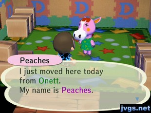 Peaches: I just moved here today from Onett. My name is Peaches.