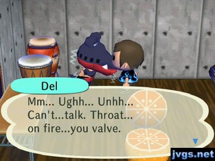 Del: Mm... Ughh... Unhh... Can't...talk. Throat... on fire...you valve.