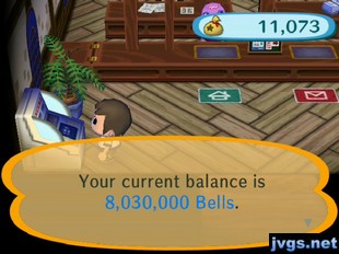 Your current balance is 8,030,000 bells.