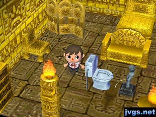 My golden furniture room, with a manneken pis peeing towards a toilet.