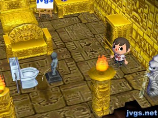 My golden furniture room, with a manneken pis peeing towards a toilet.