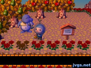 Standing next to Wendell in Animal Crossing: City Folk for Wii.