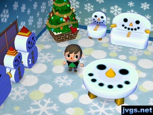My new large festive tree in my snowman-themed room in ACCF.