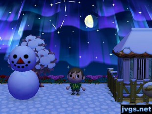 The northern lights and a large snowman.