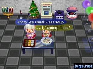 Abbey: We usually eat soup. Jeff: *chomp slurp*