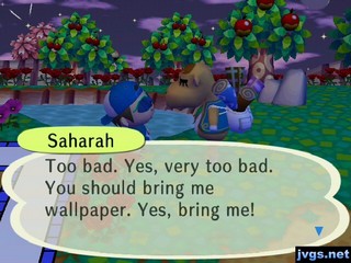 Saharah: Too bad. Yes, very too bad. You should bring me wallpaper. Yes, bring me!