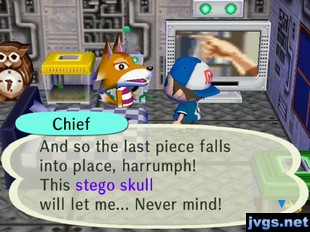 Chief: And so the last piece falls into place, harrumph! This stego skull will let me... Never mind!