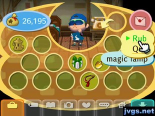 Choosing the menu option to rub the magic lamp.