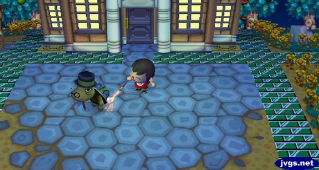 Burning Tortimer's shell with a roman candle at the fireworks festival in Animal Crossing: City Folk (ACCF).