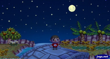 A full autumn moon (harvest moon) in Animal Crossing: City Folk for Nintendo Wii.