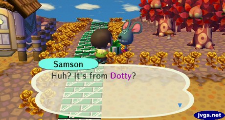 Samson, smiling widely: Huh? It's from Dotty?