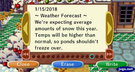~Weather Forecast~ We're expecting average amounts of snow this year. Temps will be higher than normal, so ponds shouldn't freeze over.