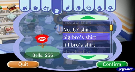 Catalog: big bro's shirt, 256 bells.