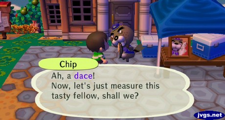 Chip, examining a fish: Ah, a dace! Now, let's just measure this tasty fellow, shall we?