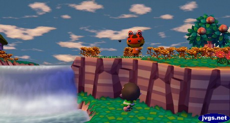 Shooting slingshot pellets up towards Drift.