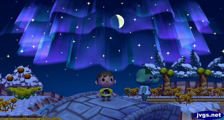 The northern lights in Animal Crossing: City Folk.
