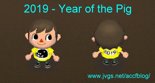 The New Year's Shirt for 2019 in Animal Crossing: City Folk (ACCF) for Nintendo Wii. Year of the Pig.