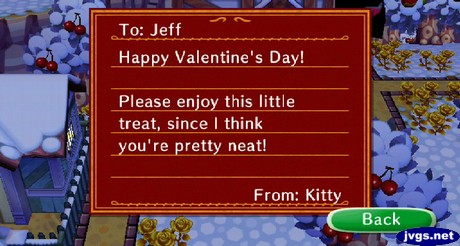 To: Jeff. Happy Valentine's Day! Please enjoy this little treat, since I think you're pretty neat! -From: Kitty.