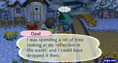 Opal: I was spending a lot of time looking at my reflection in the water, and I could have dropped it then.