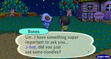 Bones: Um, I have something super important to ask you... J-bot, did you just eat some noodles?