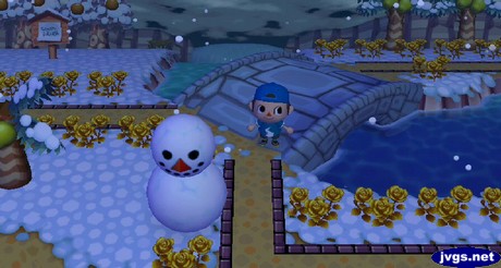Jeff's snowman now stands a full space left of his path.
